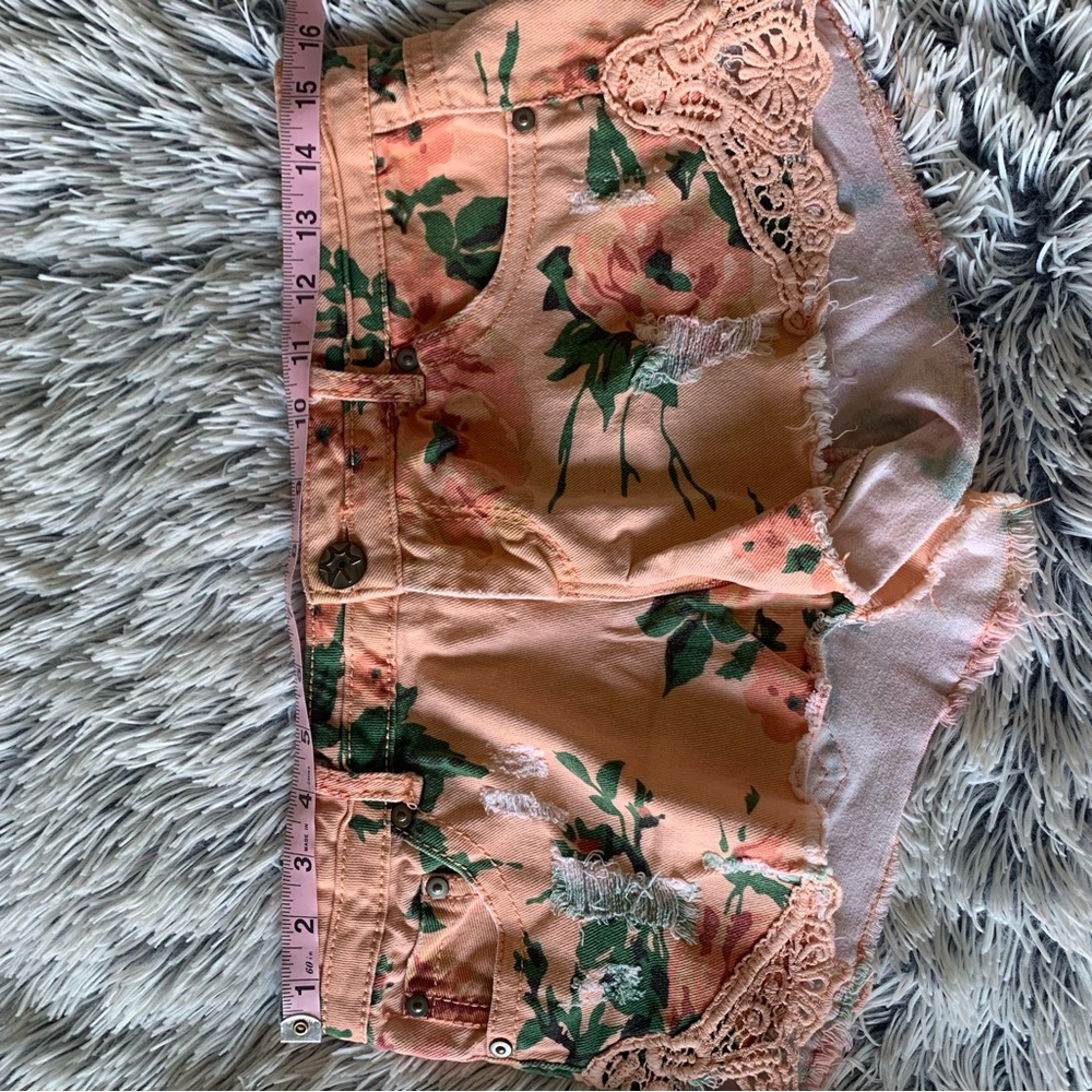 Vanilla Star Orange and Green Jean Shorts Tropical Design